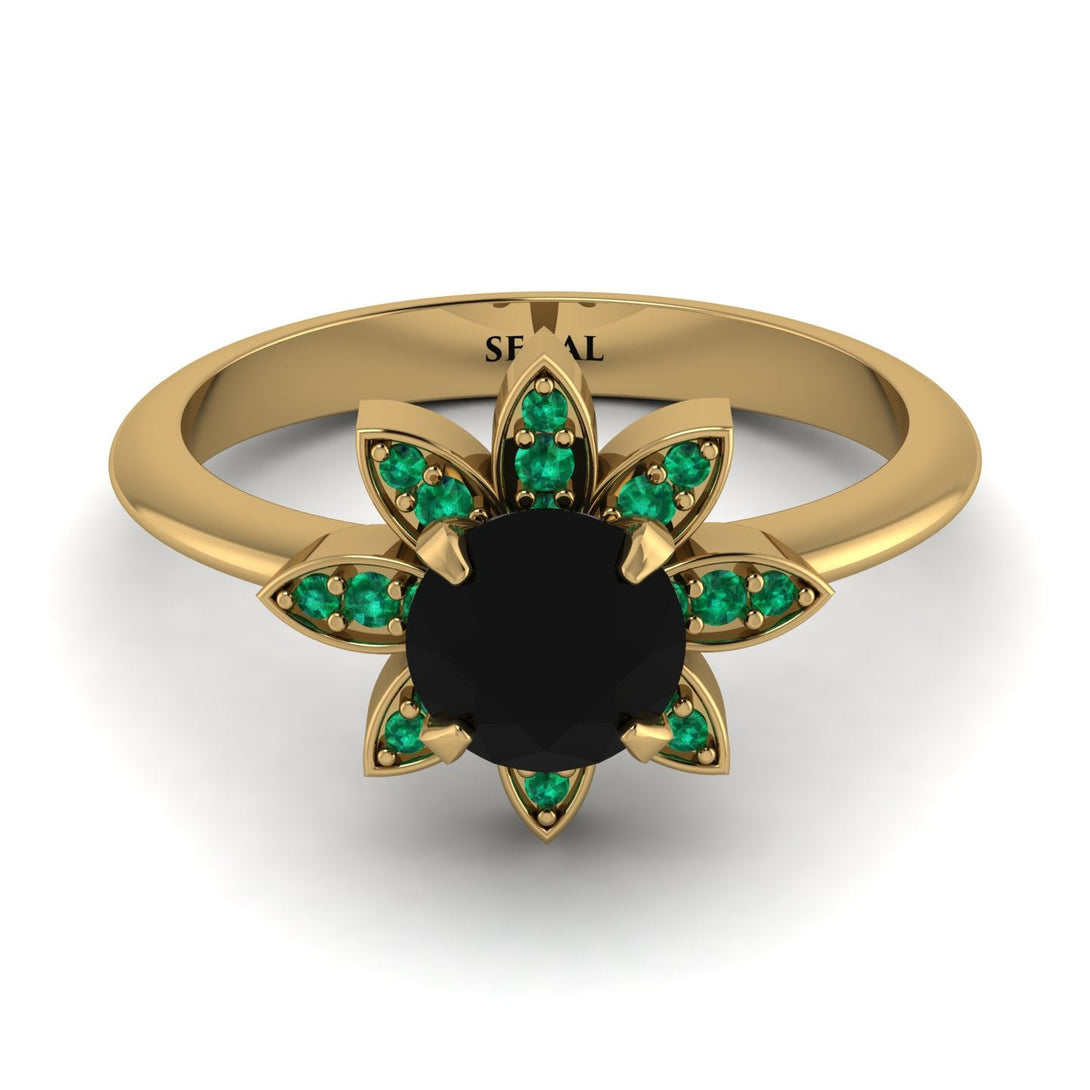 Round Black Diamond Flower Ring - Michelle No. 22