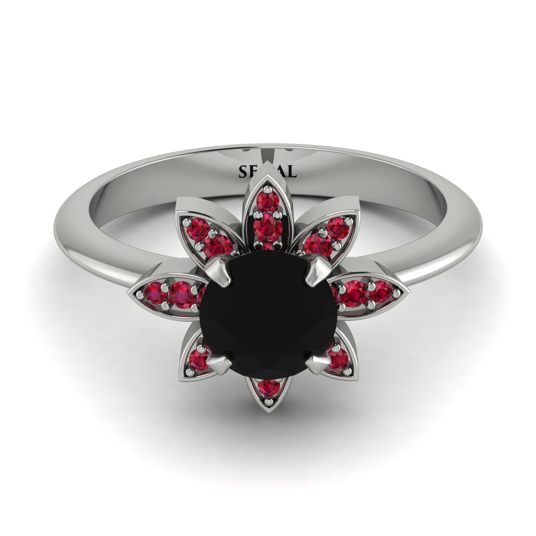 Round Black Diamond Flower Ring - Michelle No. 54