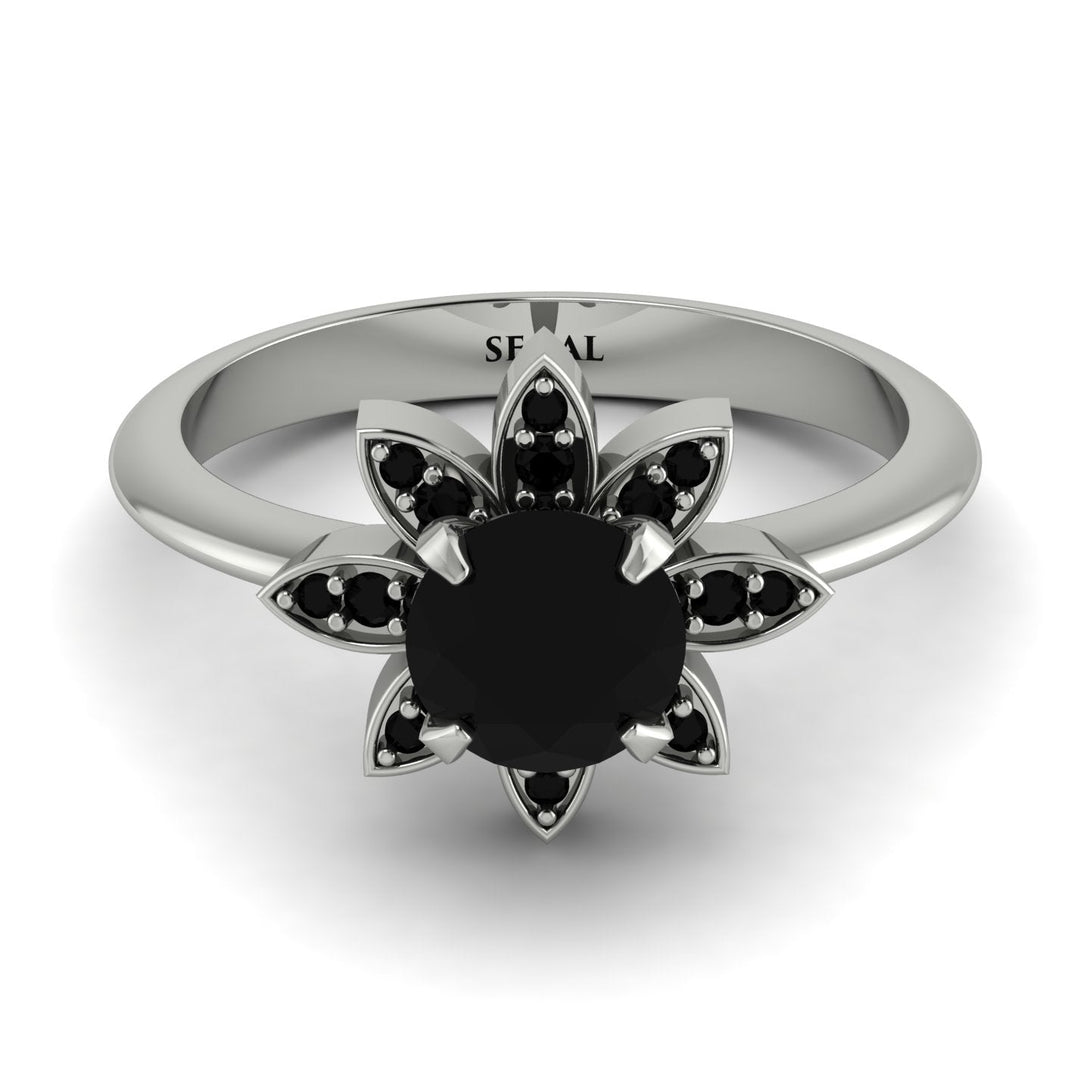 Round Black Diamond Flower Ring - Michelle No. 39