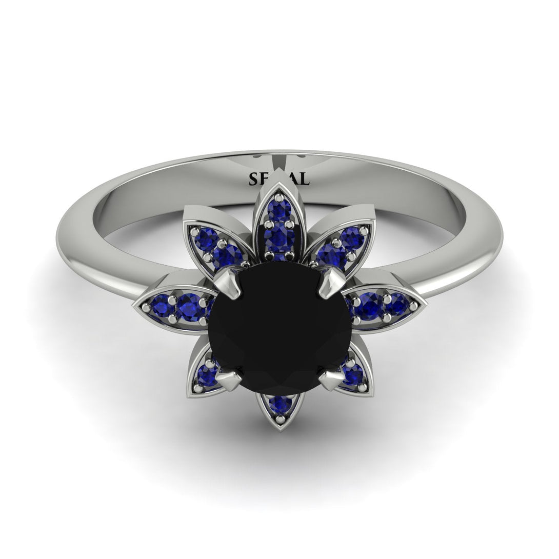 Round Black Diamond Flower Ring - Michelle No. 69
