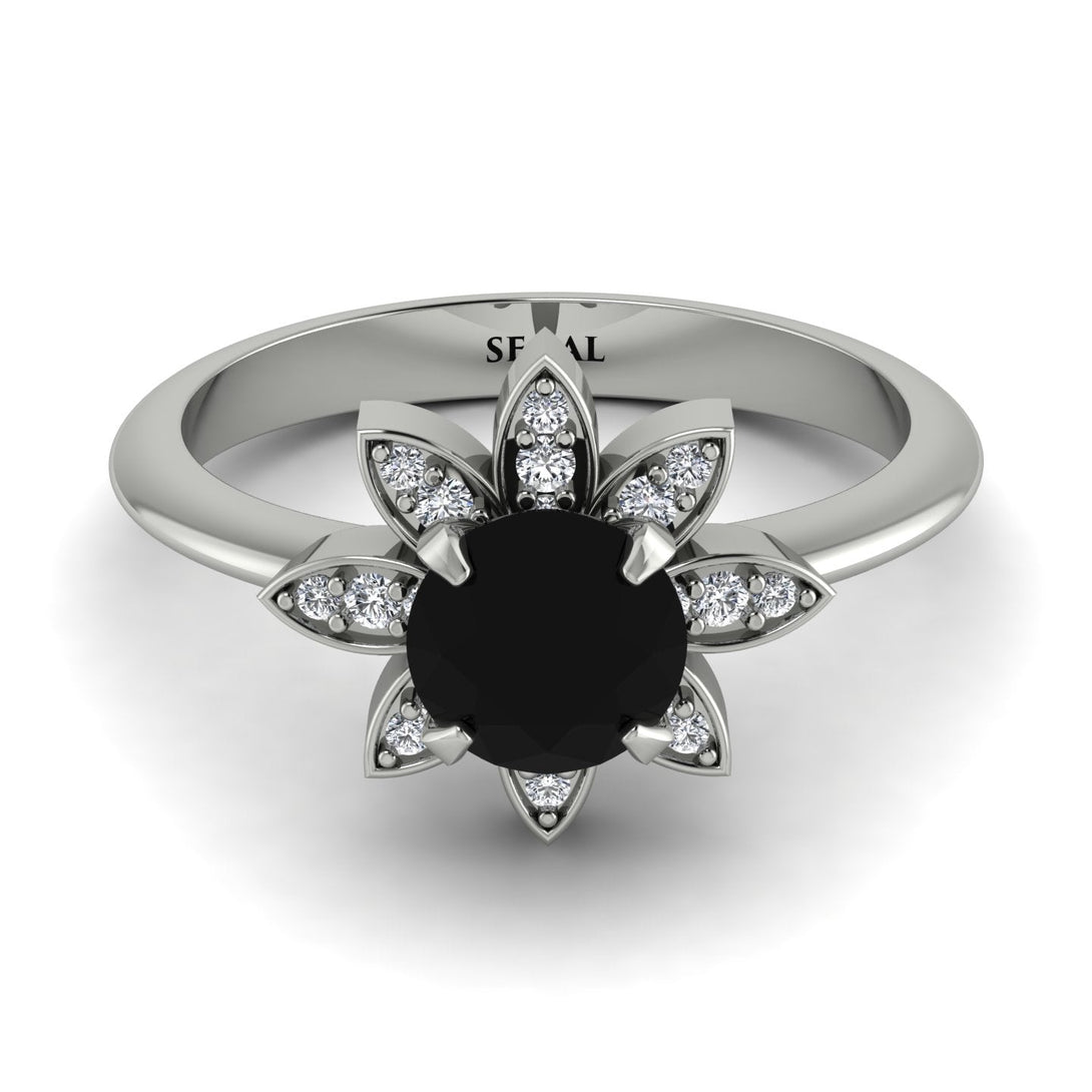 Round Black Diamond Flower Ring - Michelle No. 9