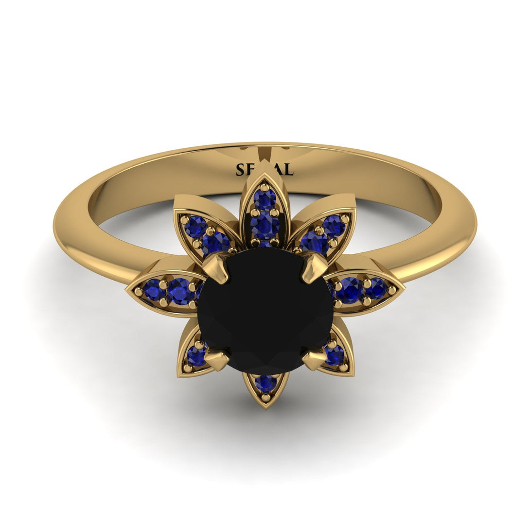 Round Black Diamond Flower Ring - Michelle No. 67