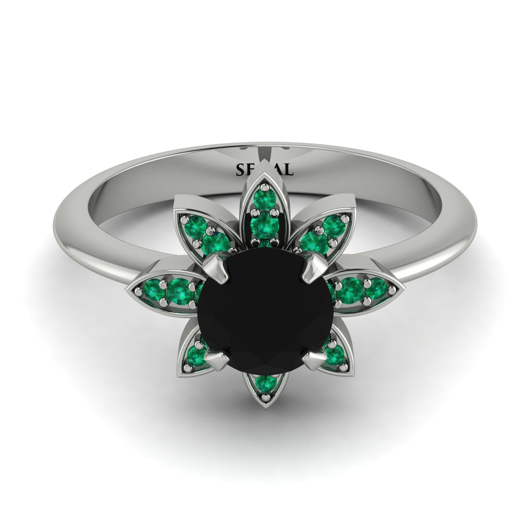 Round Black Diamond Flower Ring - Michelle No. 24