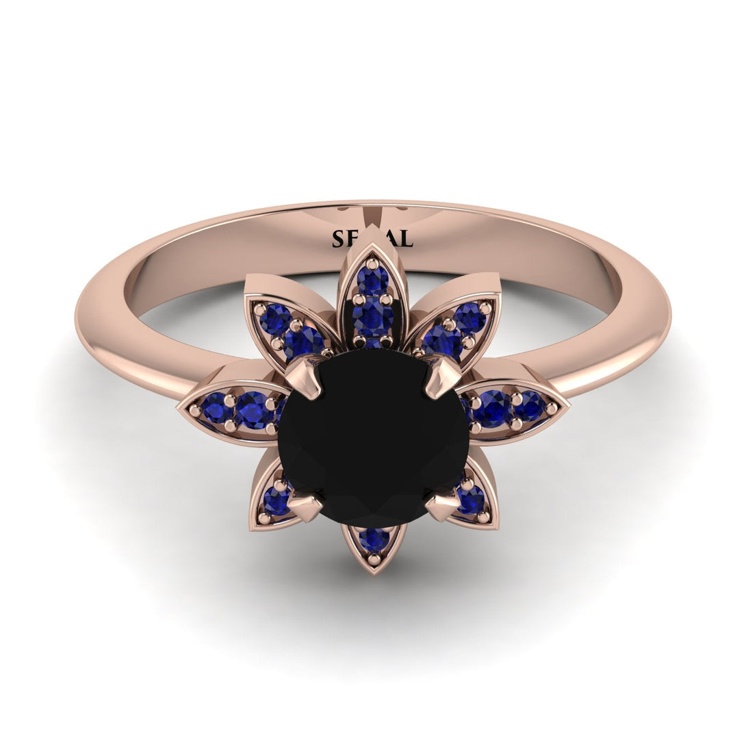 Round Black Diamond Flower Ring - Michelle No. 68