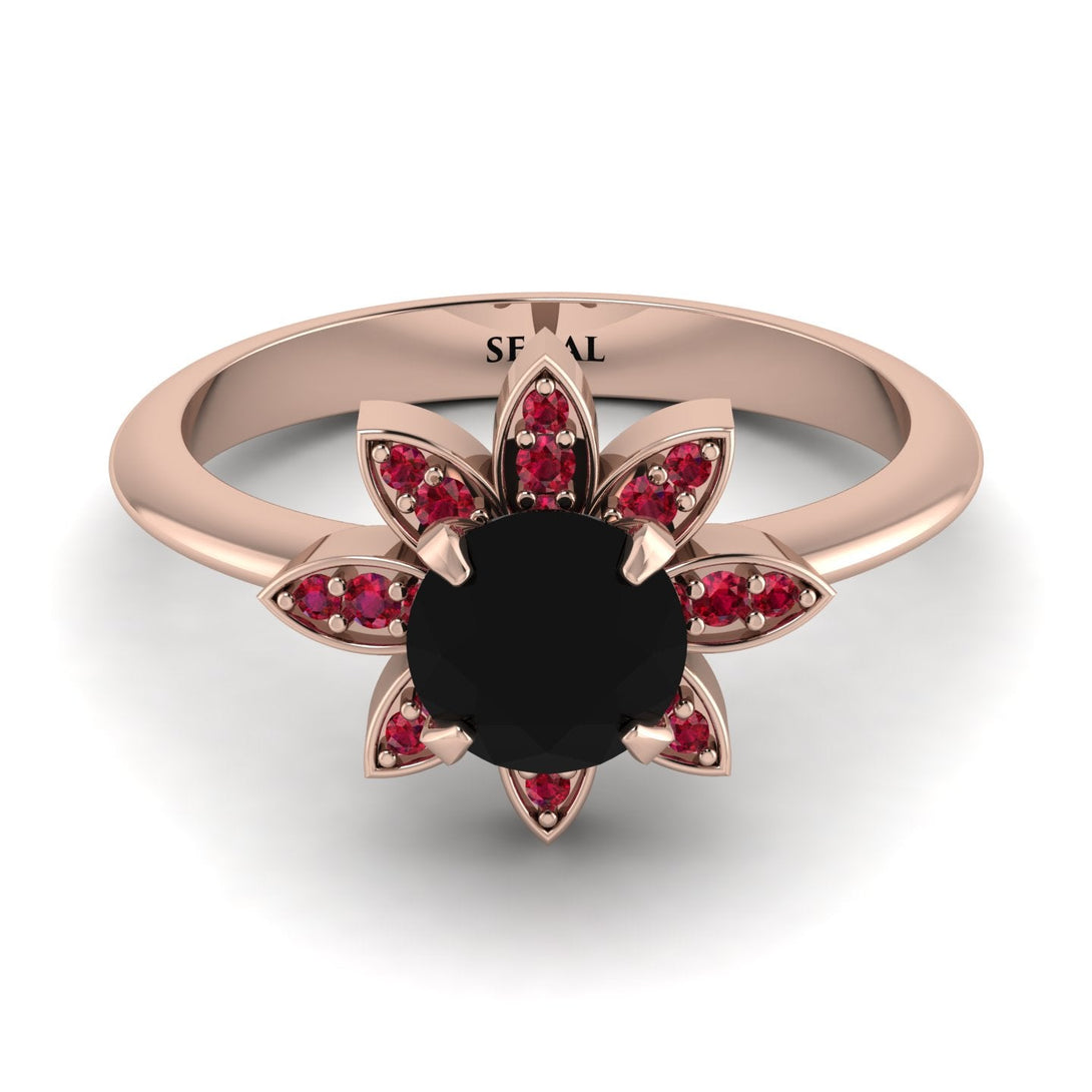 Round Black Diamond Flower Ring - Michelle No. 53