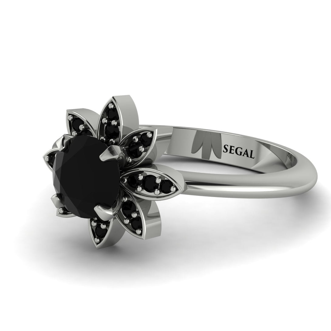 Round Black Diamond Flower Ring - Michelle No. 39