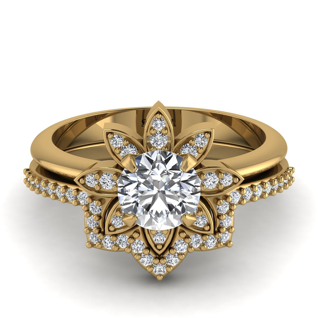 Round Diamond Flower Bridal Set - Michelle No. 1