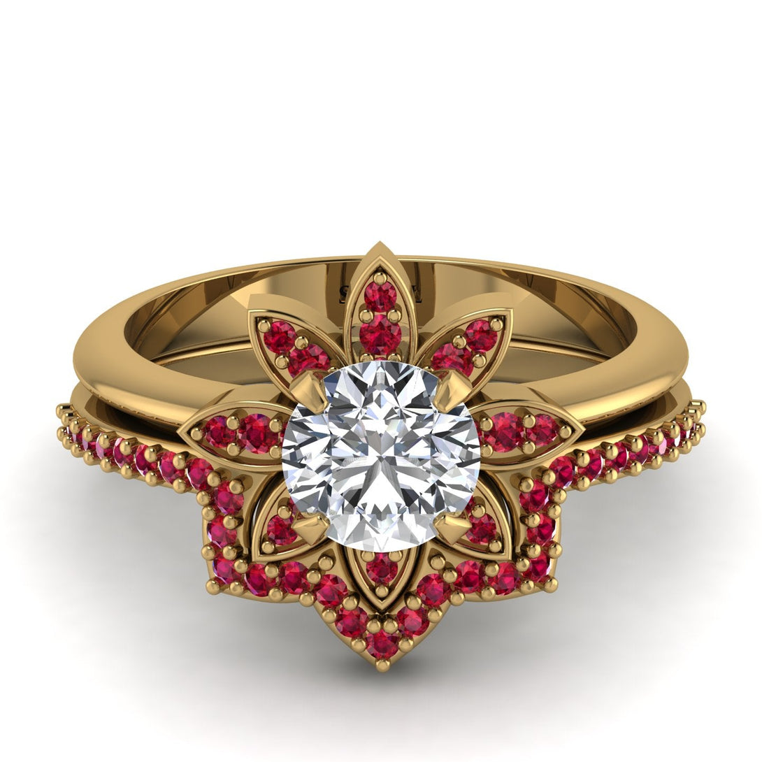 Round Diamond Flower Bridal Set - Michelle No. 46