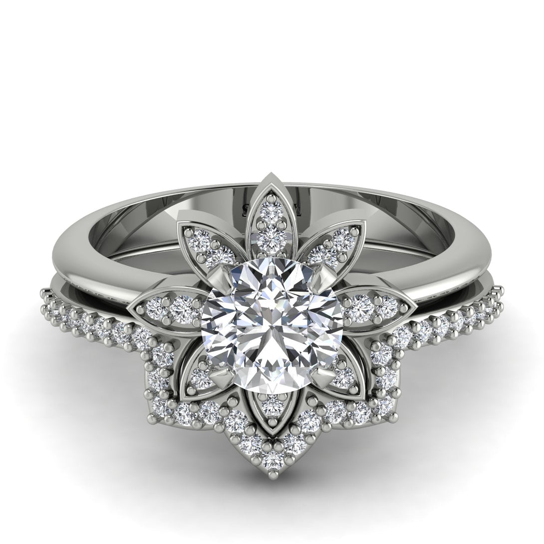 Round Diamond Flower Bridal Set - Michelle No. 3