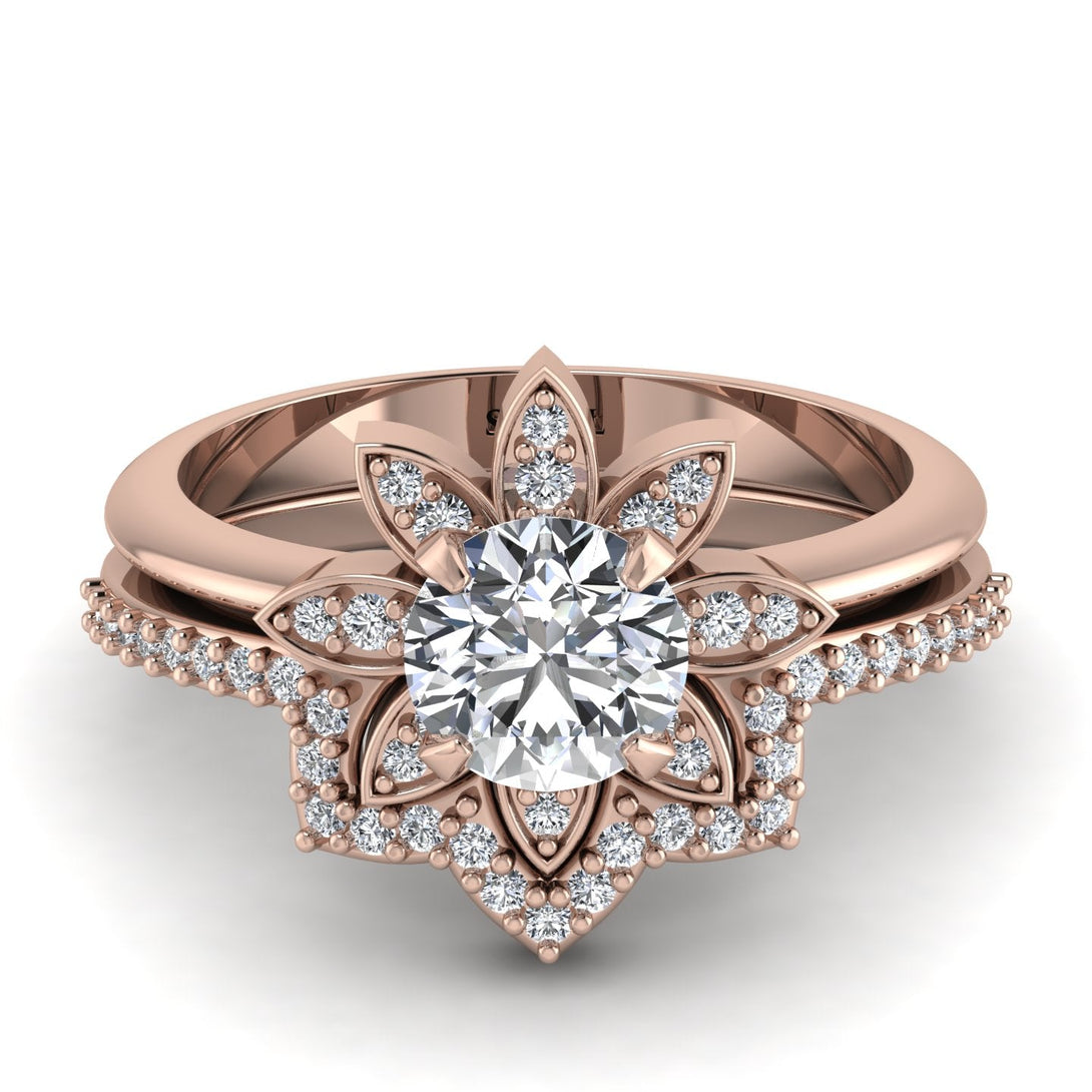 Round Diamond Flower Bridal Set - Michelle No. 2