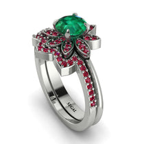 Round Emerald Flower Bridal Set - Michelle No. 51 image 1