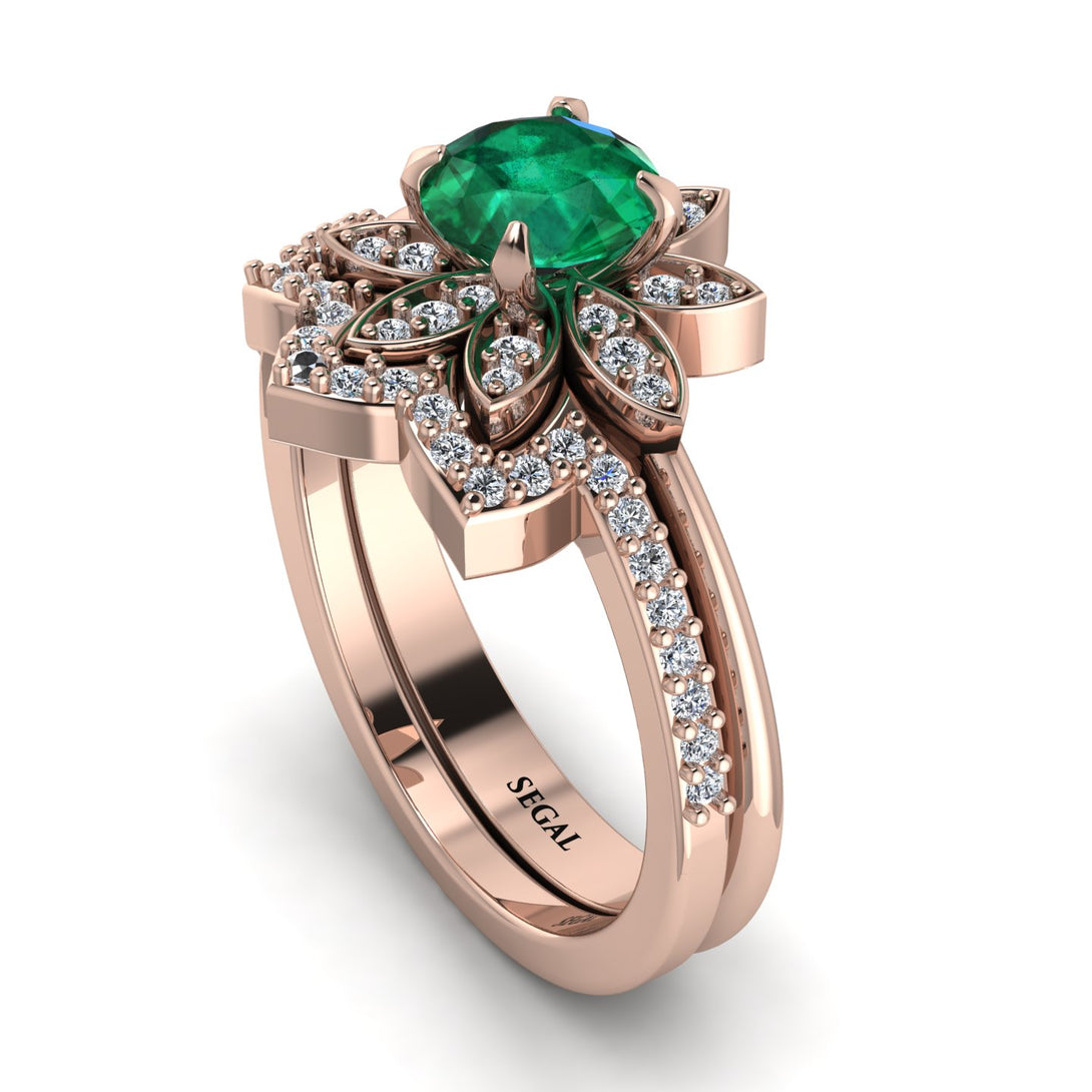 Round Emerald Flower Bridal Set - Michelle No. 5