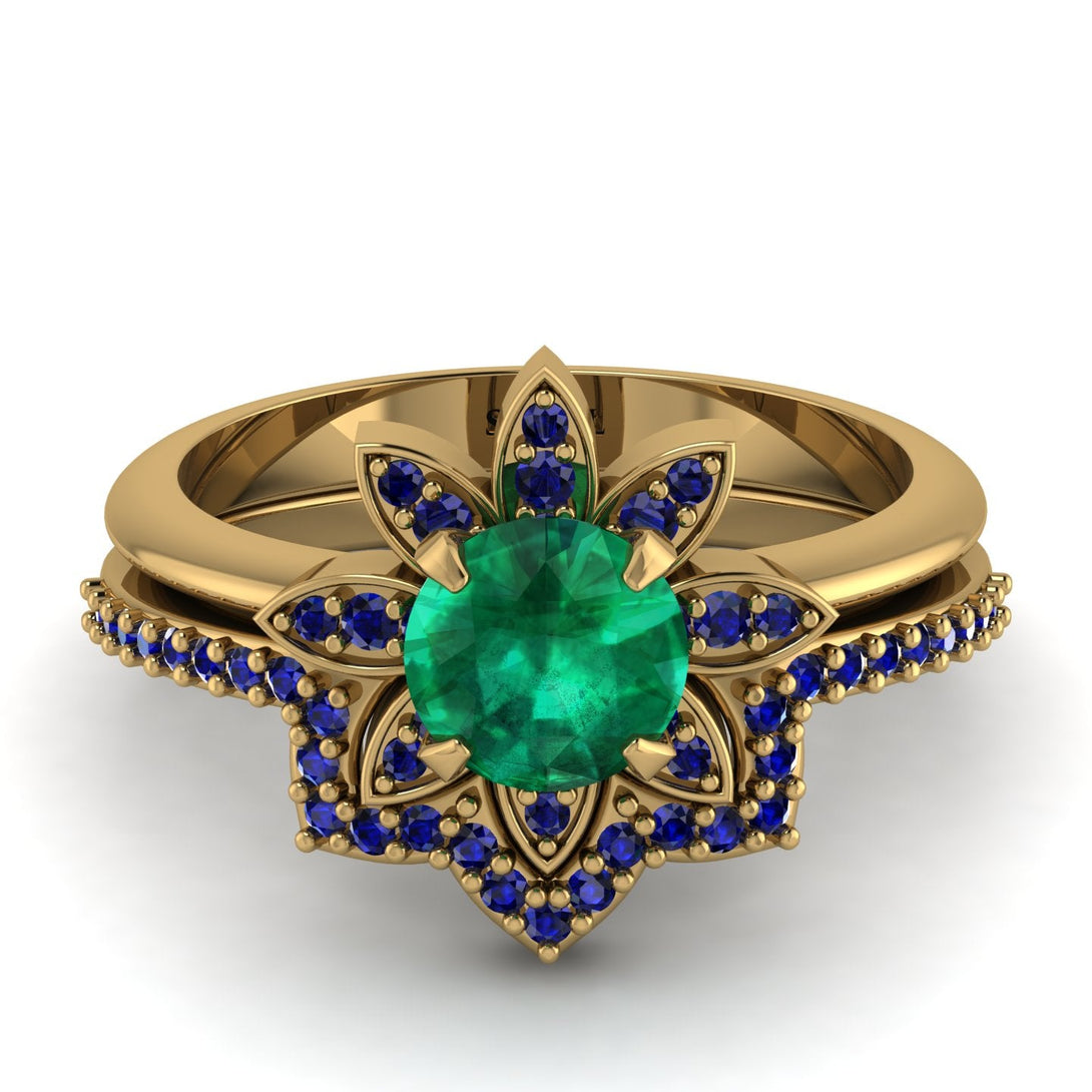 Round Emerald Flower Bridal Set - Michelle No. 64