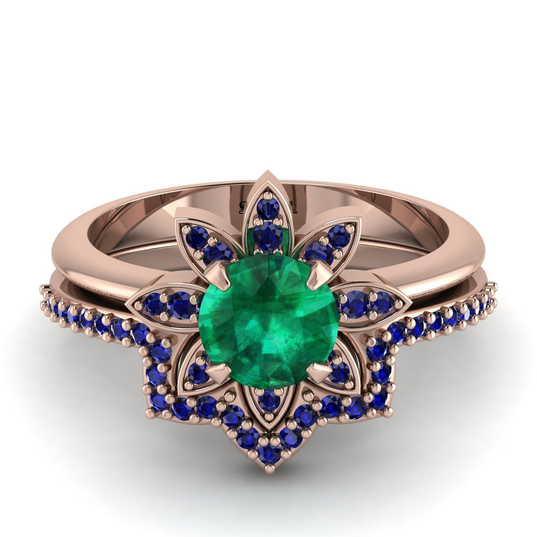 Round Emerald Flower Bridal Set - Michelle No. 65