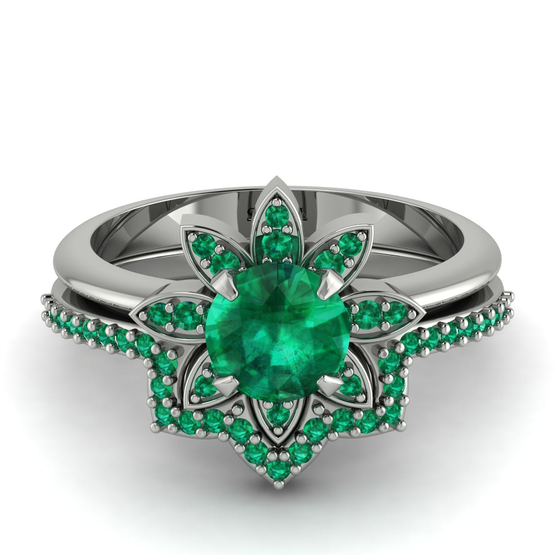 Round Emerald Flower Bridal Set - Michelle No. 21