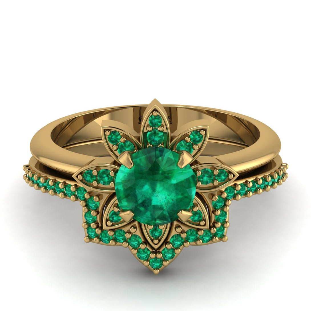 Round Emerald Flower Bridal Set - Michelle No. 19