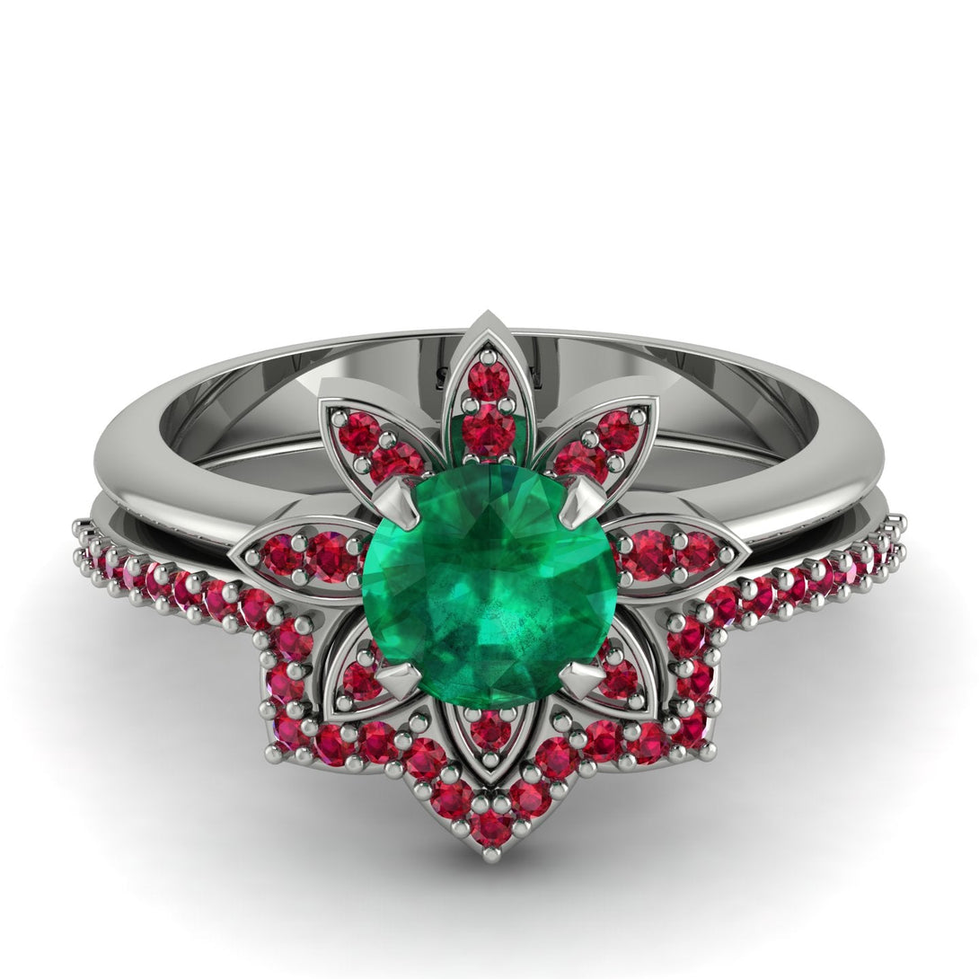 Round Emerald Flower Bridal Set - Michelle No. 51