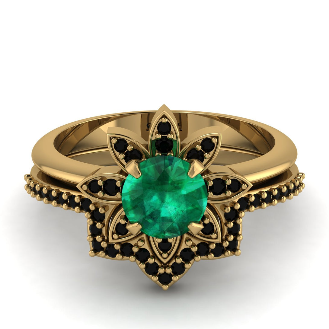 Round Emerald Flower Bridal Set - Michelle No. 34