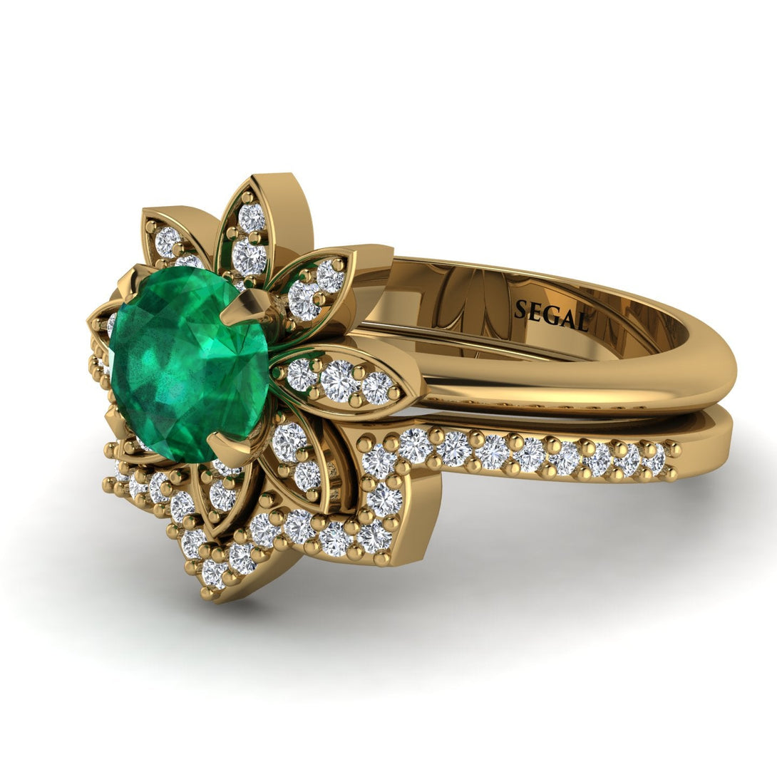 Round Emerald Flower Bridal Set - Michelle No. 4