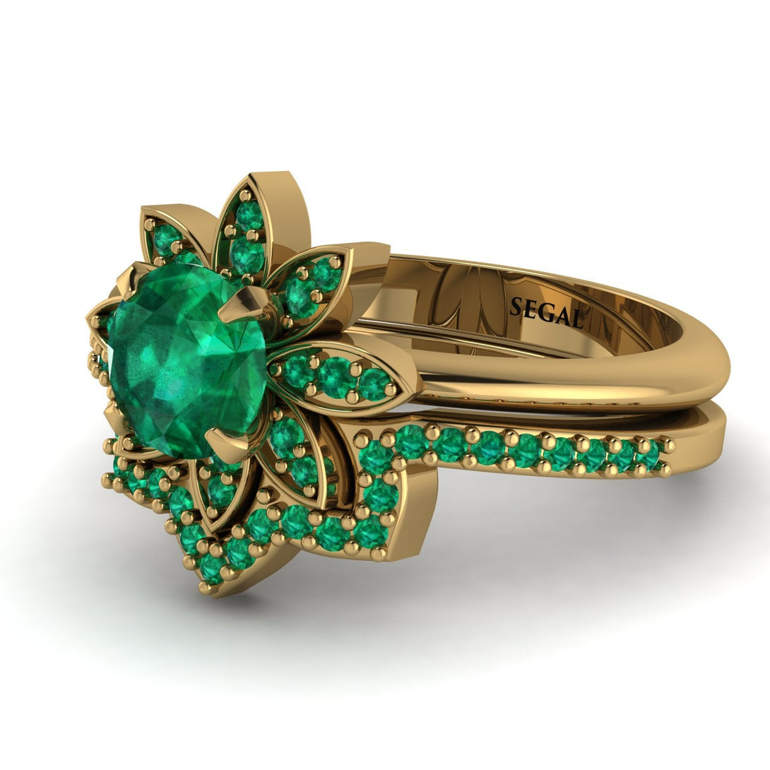 Round Emerald Flower Bridal Set - Michelle No. 19