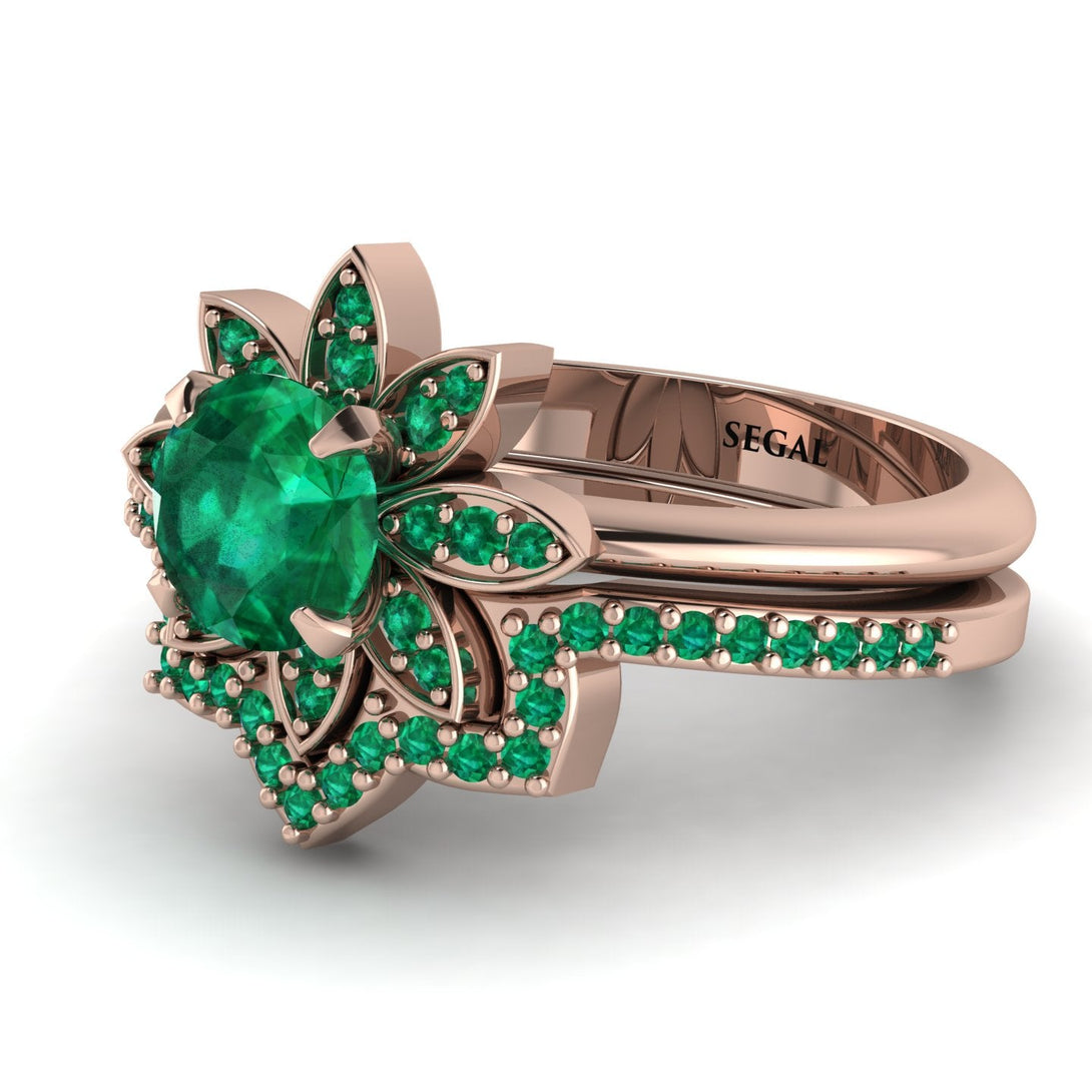 Round Emerald Flower Bridal Set - Michelle No. 20