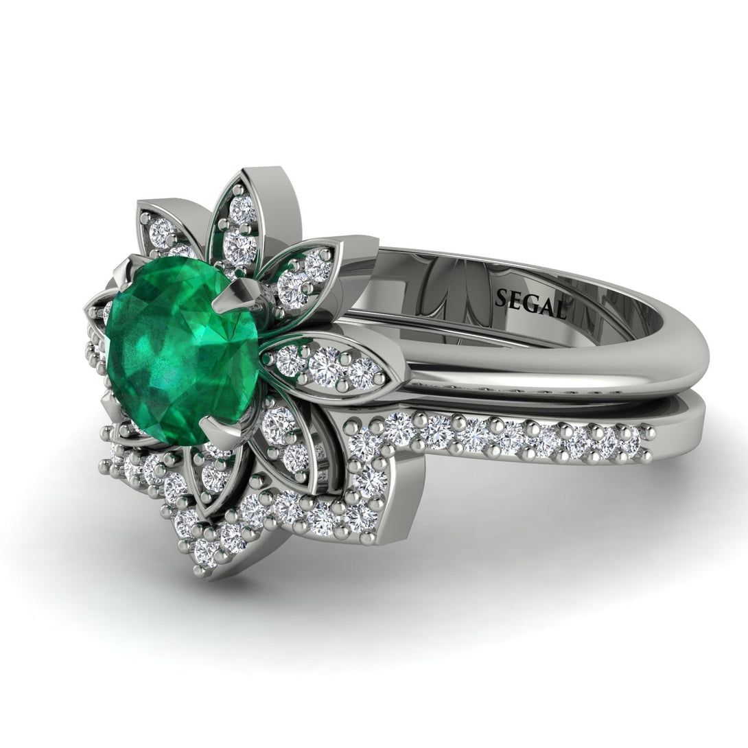 Round Emerald Flower Bridal Set - Michelle No. 6