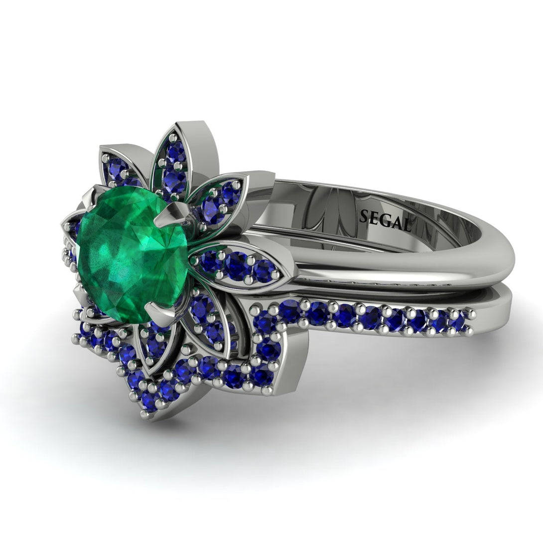 Round Emerald Flower Bridal Set - Michelle No. 66