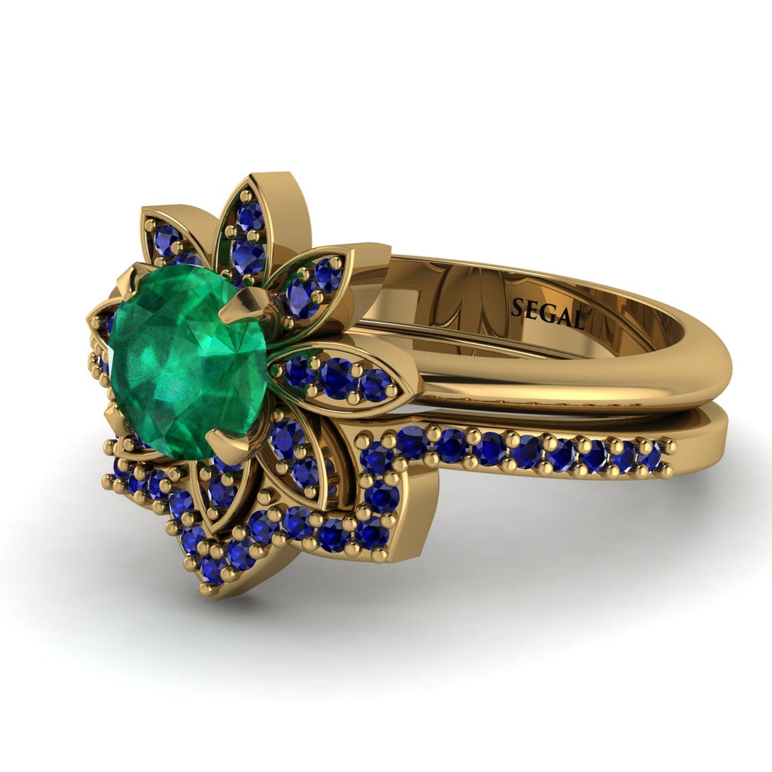 Round Emerald Flower Bridal Set - Michelle No. 64