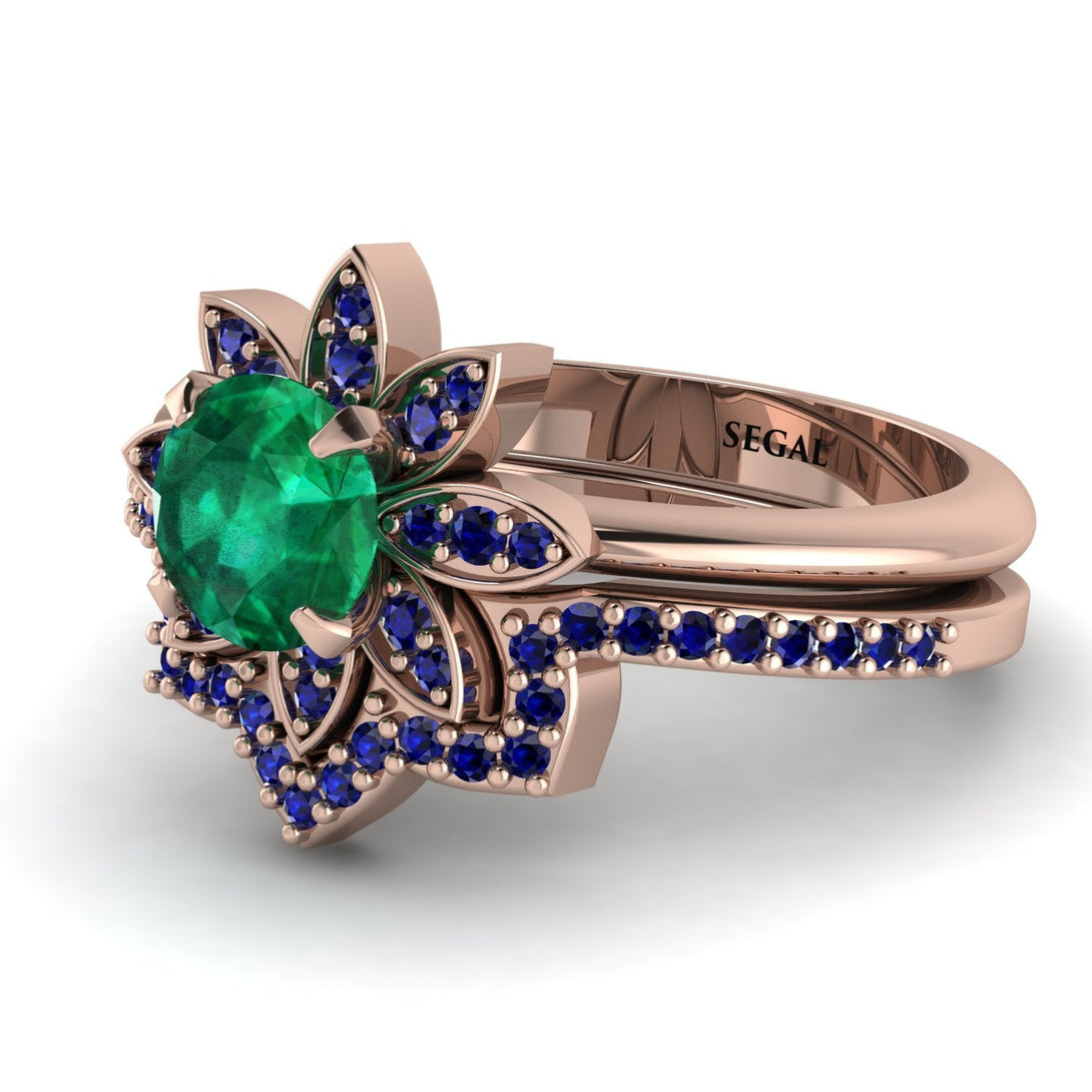 Round Emerald Flower Bridal Set - Michelle No. 65
