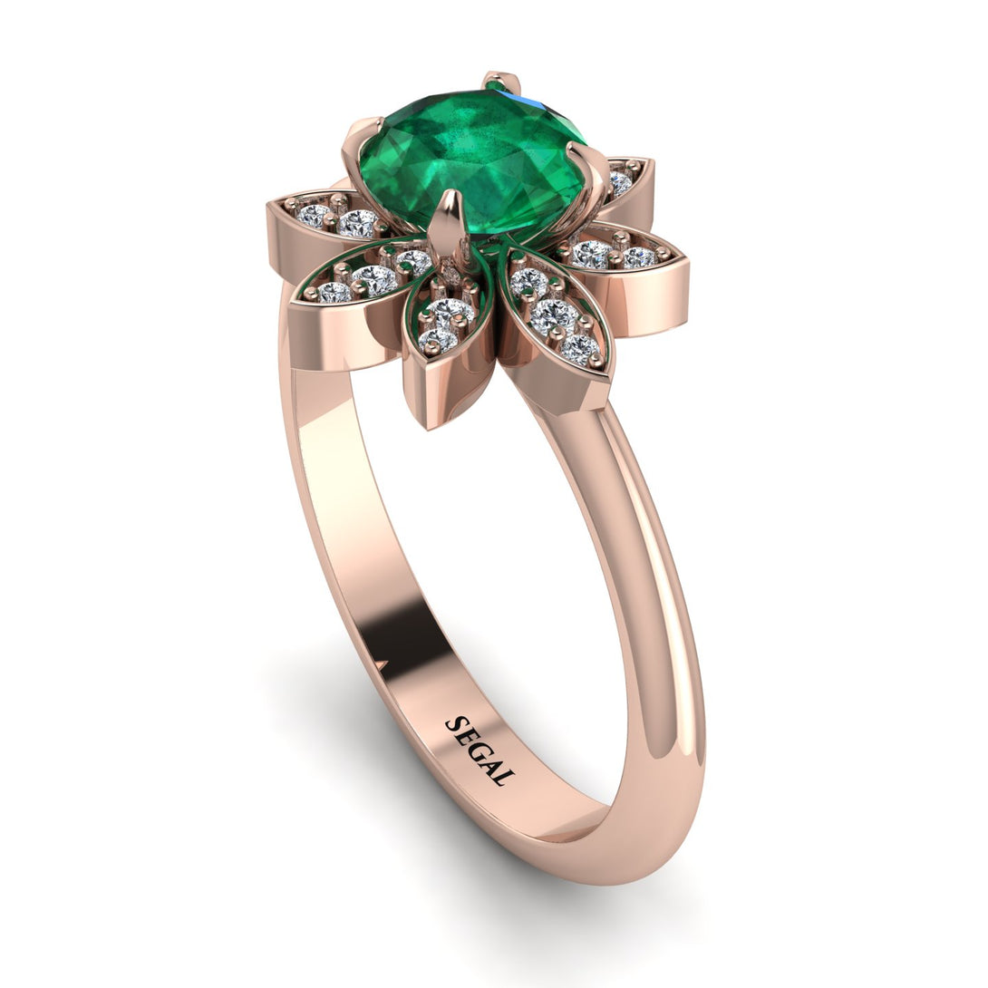 Round Emerald Flower Ring - Michelle No. 5