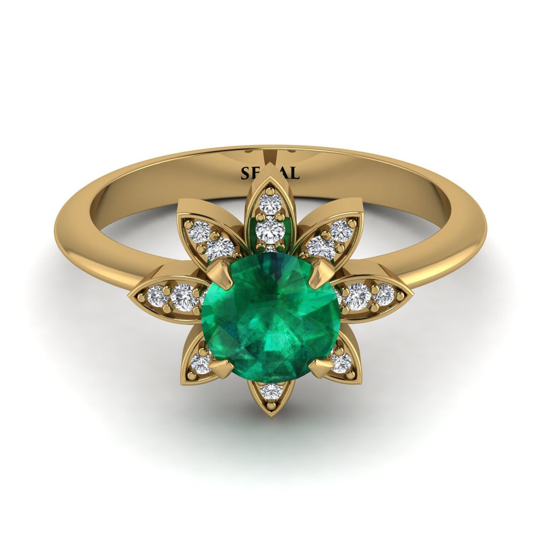 Round Emerald Flower Ring - Michelle No. 4