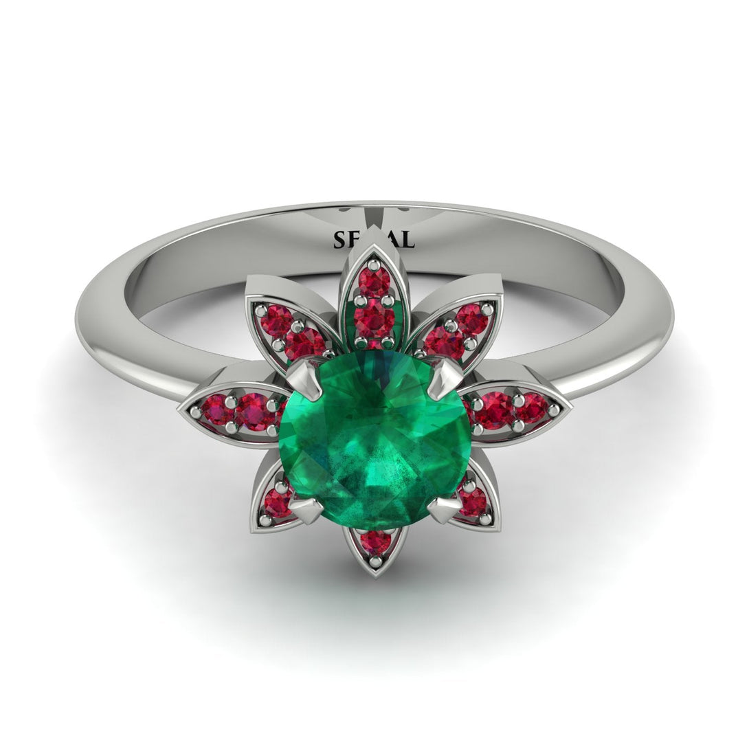 Round Emerald Flower Ring - Michelle No. 51