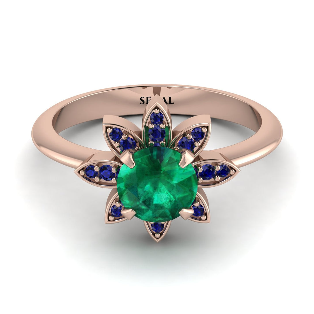Round Emerald Flower Ring - Michelle No. 65