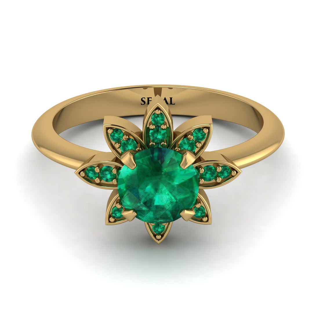 Round Emerald Flower Ring - Michelle No. 19