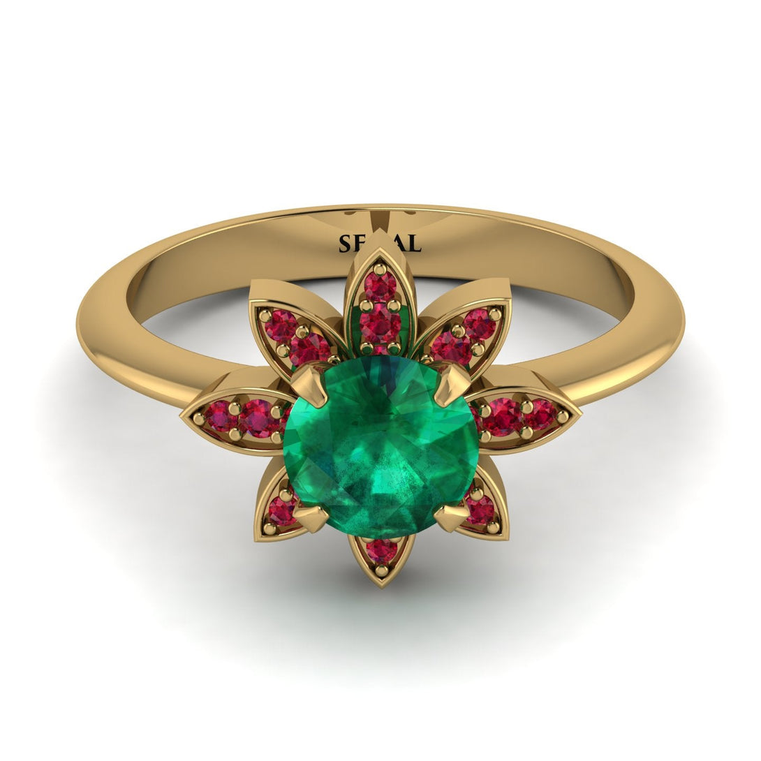 Round Emerald Flower Ring - Michelle No. 49