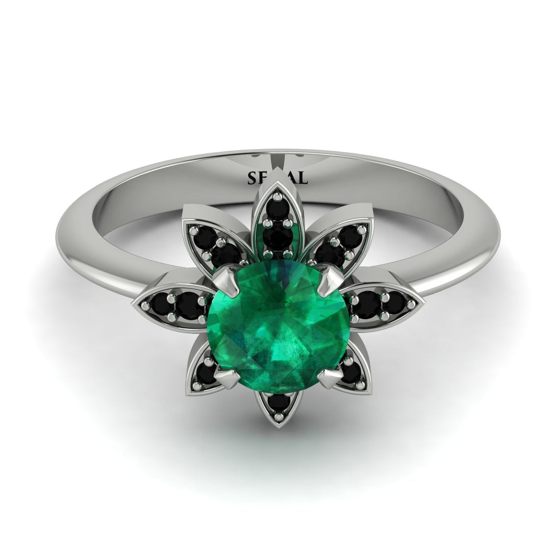 Round Emerald Flower Ring - Michelle No. 36