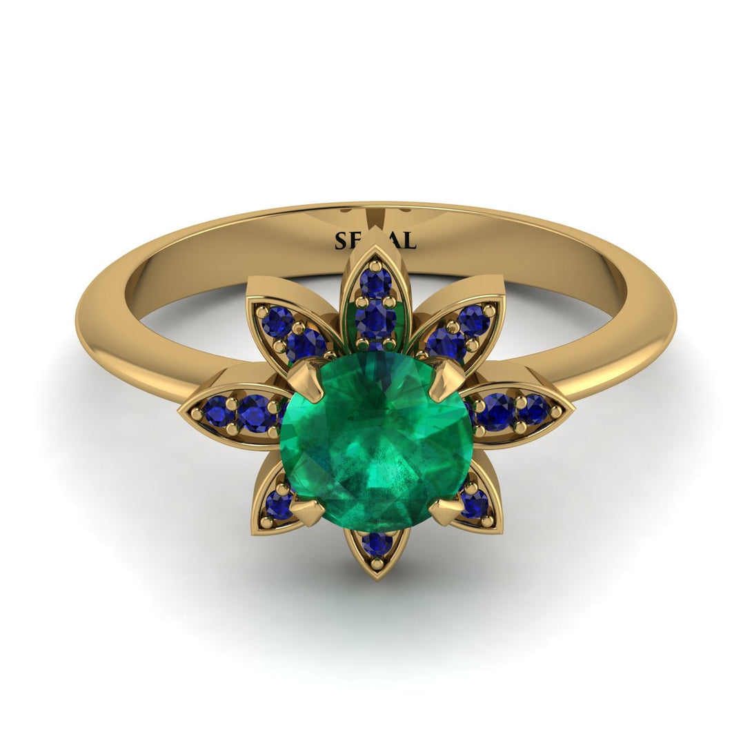Round Emerald Flower Ring - Michelle No. 64