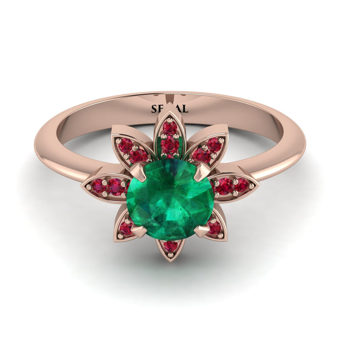 Round Emerald Flower Ring - Michelle No. 50