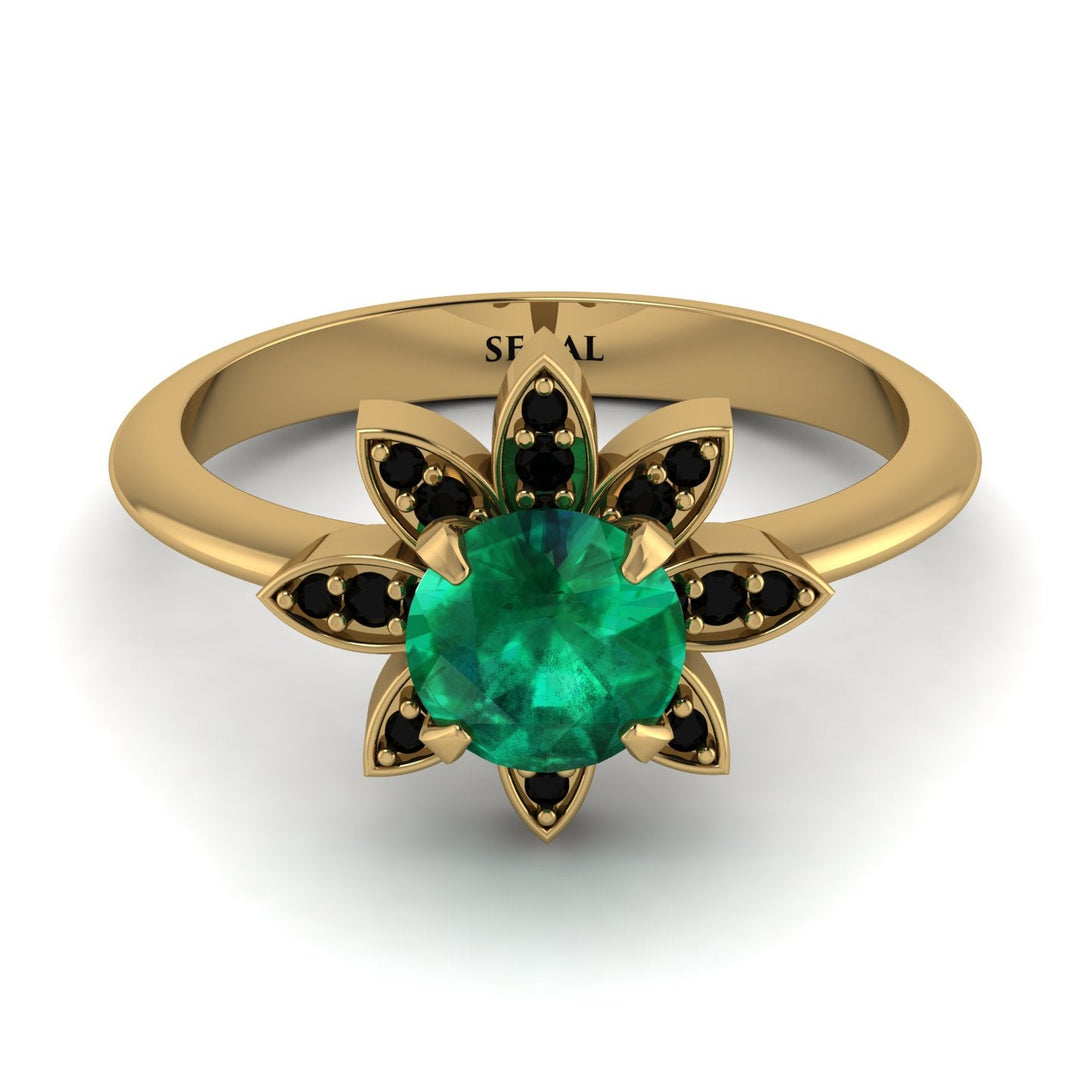 Round Emerald Flower Ring - Michelle No. 34