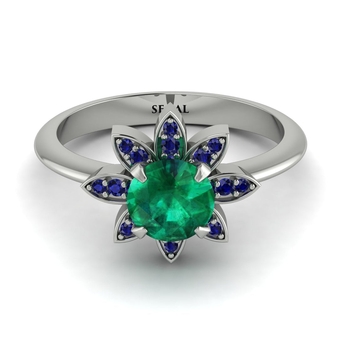 Round Emerald Flower Ring - Michelle No. 66