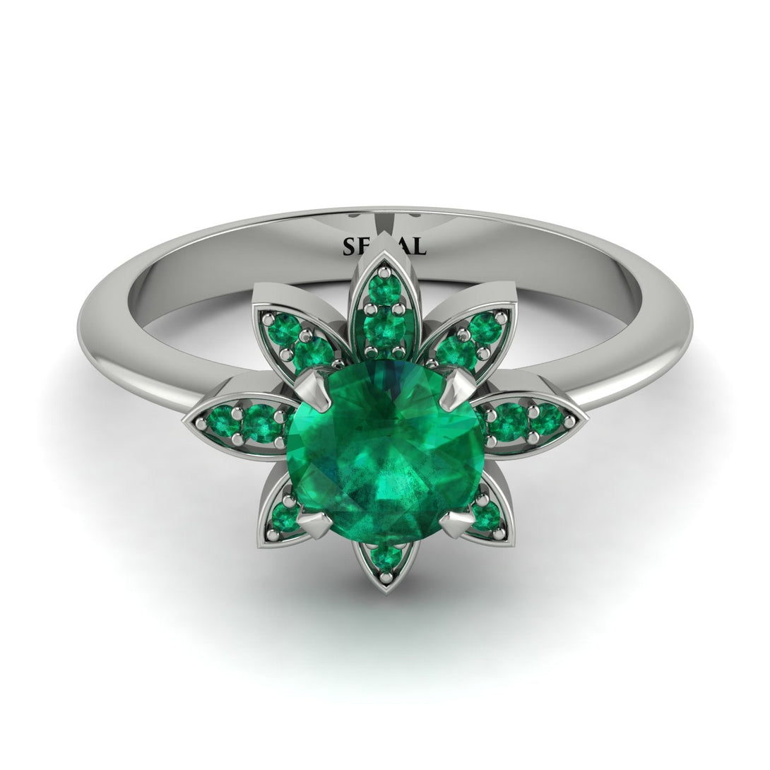 Round Emerald Flower Ring - Michelle No. 21