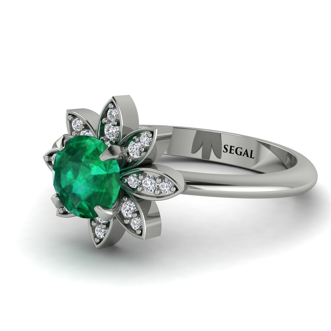 Round Emerald Flower Ring - Michelle No. 6