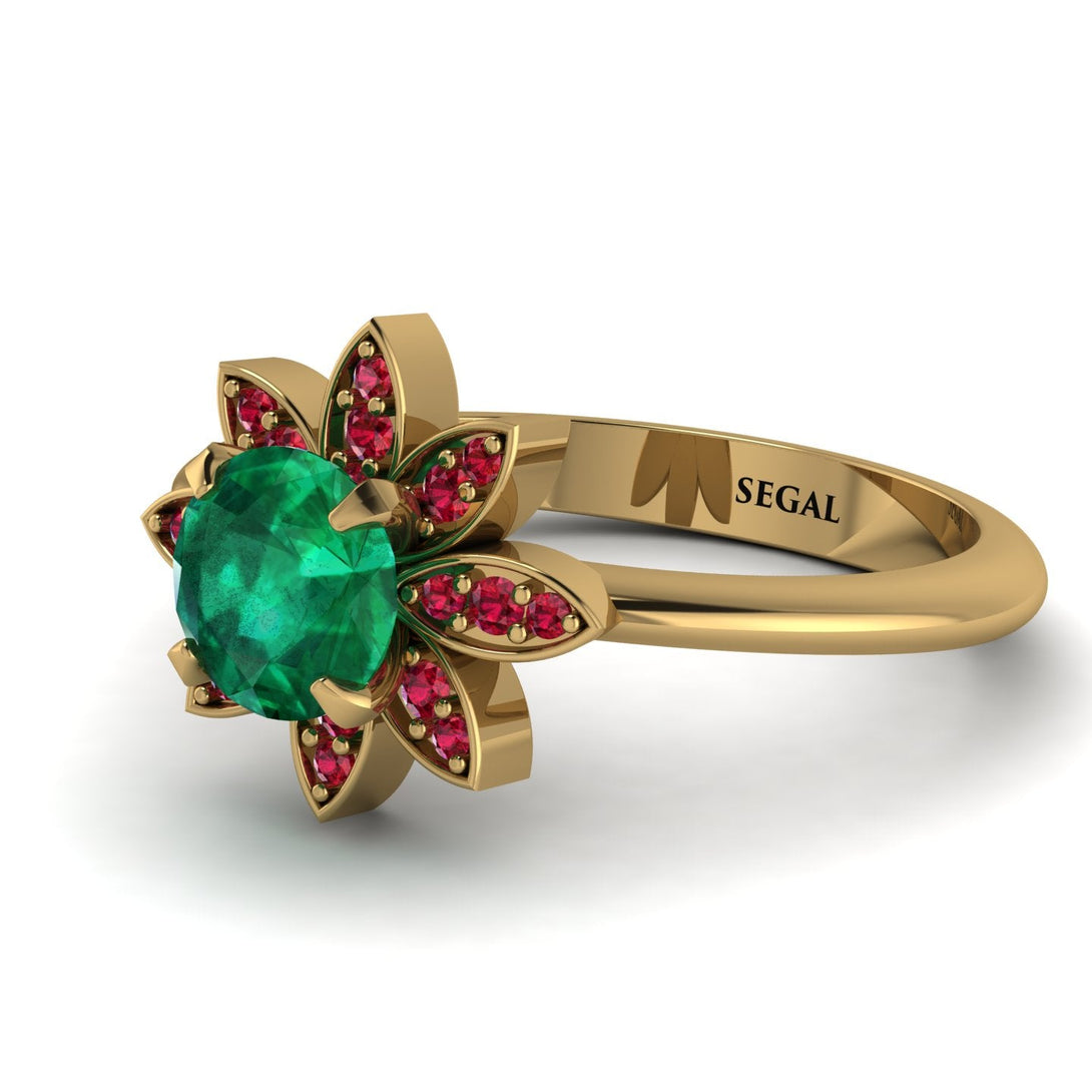 Round Emerald Flower Ring - Michelle No. 49