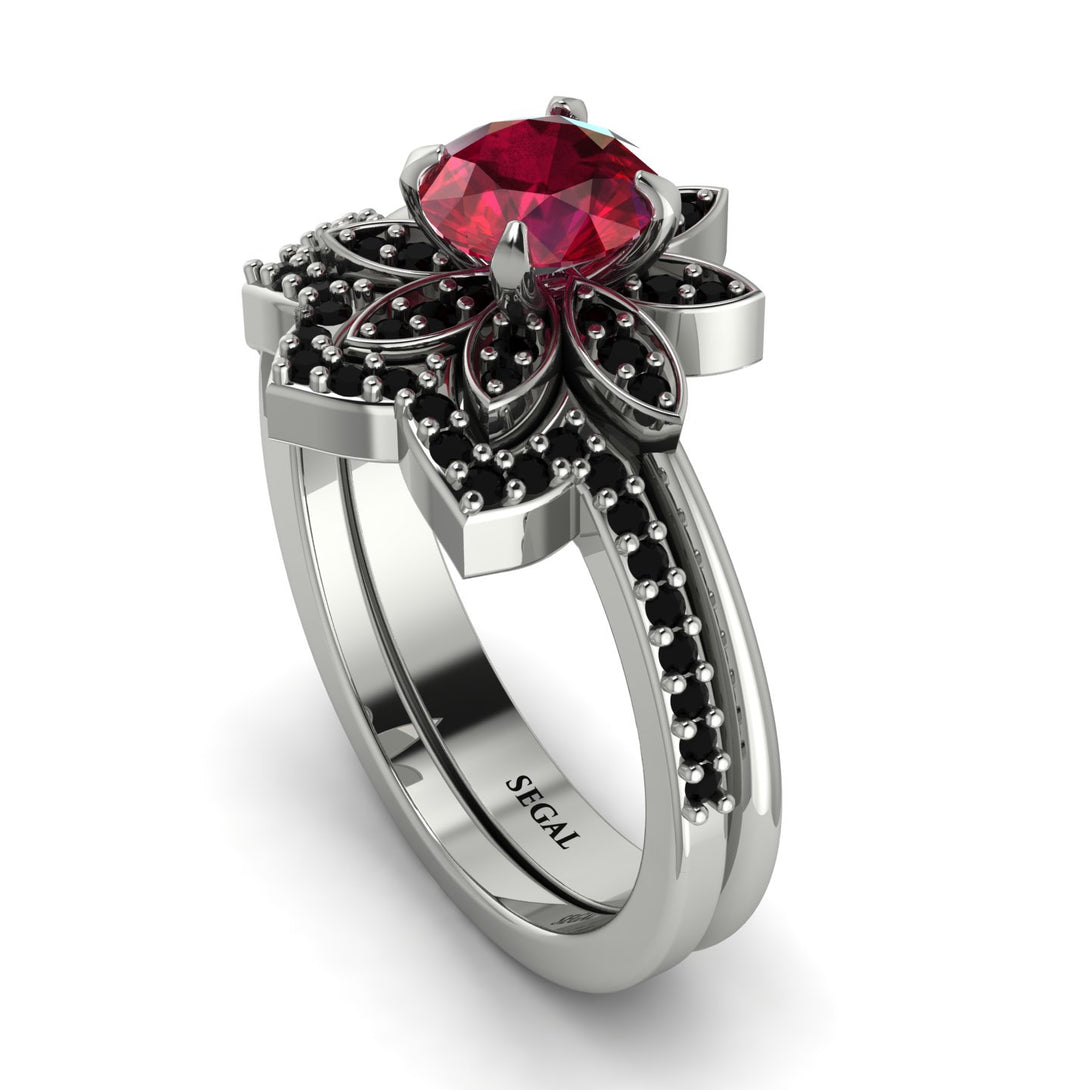 Round Ruby Flower Bridal Set - Michelle No. 42