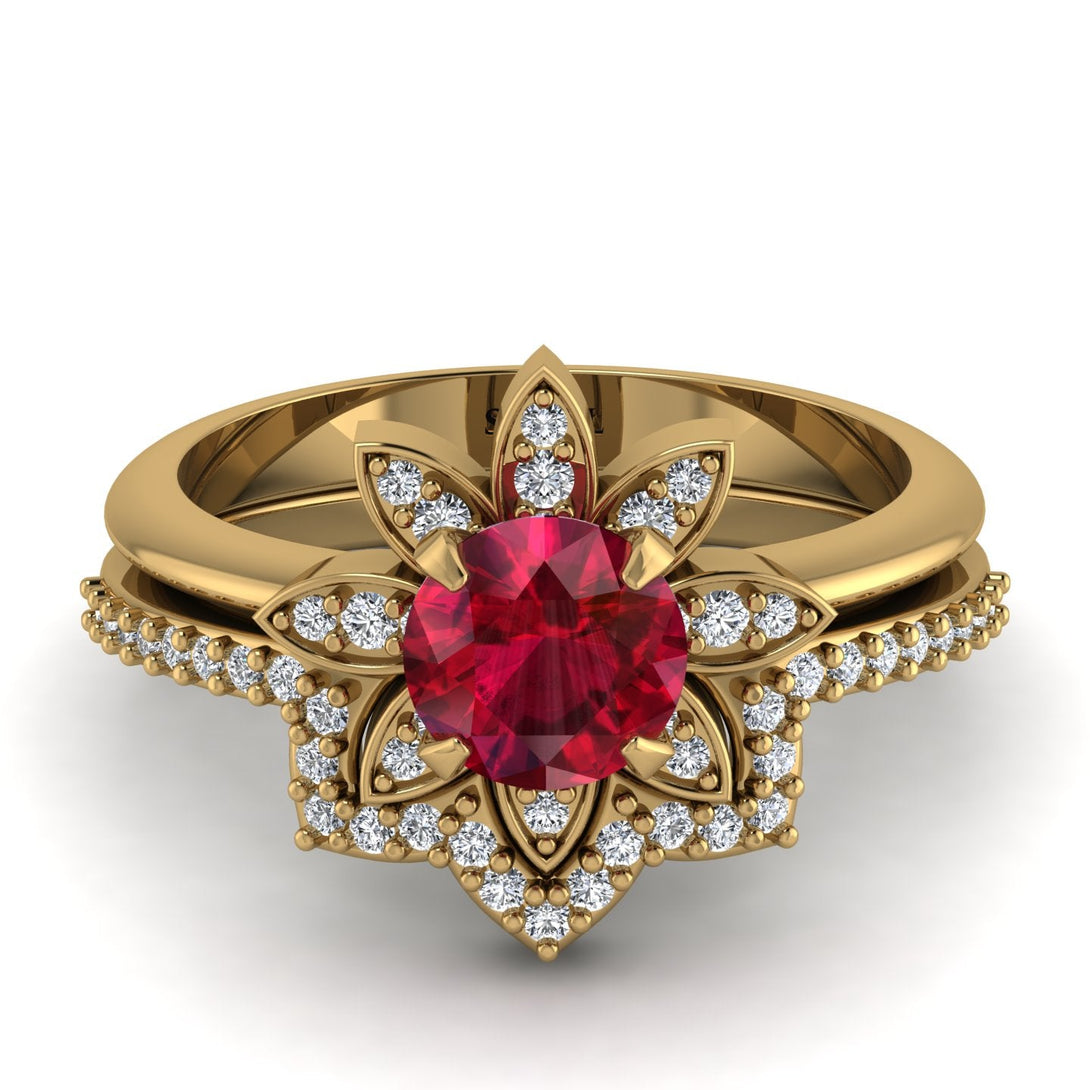 Round Ruby Flower Bridal Set - Michelle No. 10