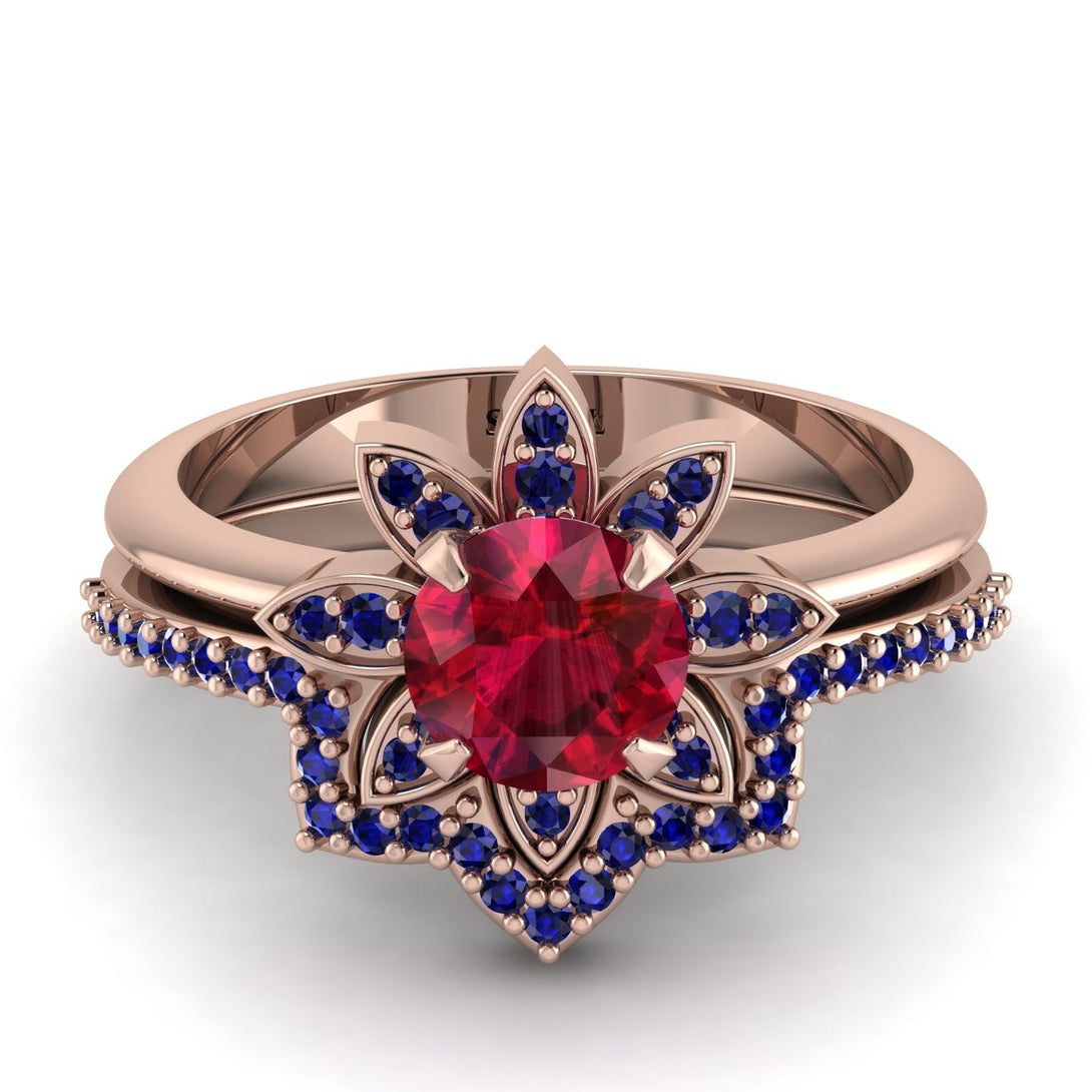 Round Ruby Flower Bridal Set - Michelle No. 71