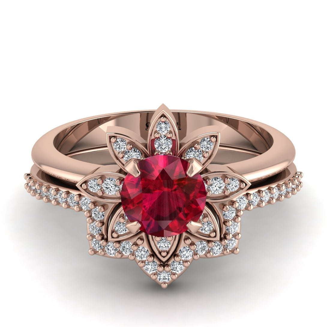 Round Ruby Flower Bridal Set - Michelle No. 11