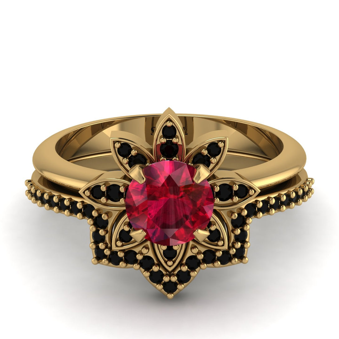 Round Ruby Flower Bridal Set - Michelle No. 40