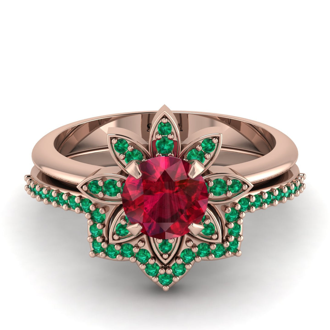 Round Ruby Flower Bridal Set - Michelle No. 26