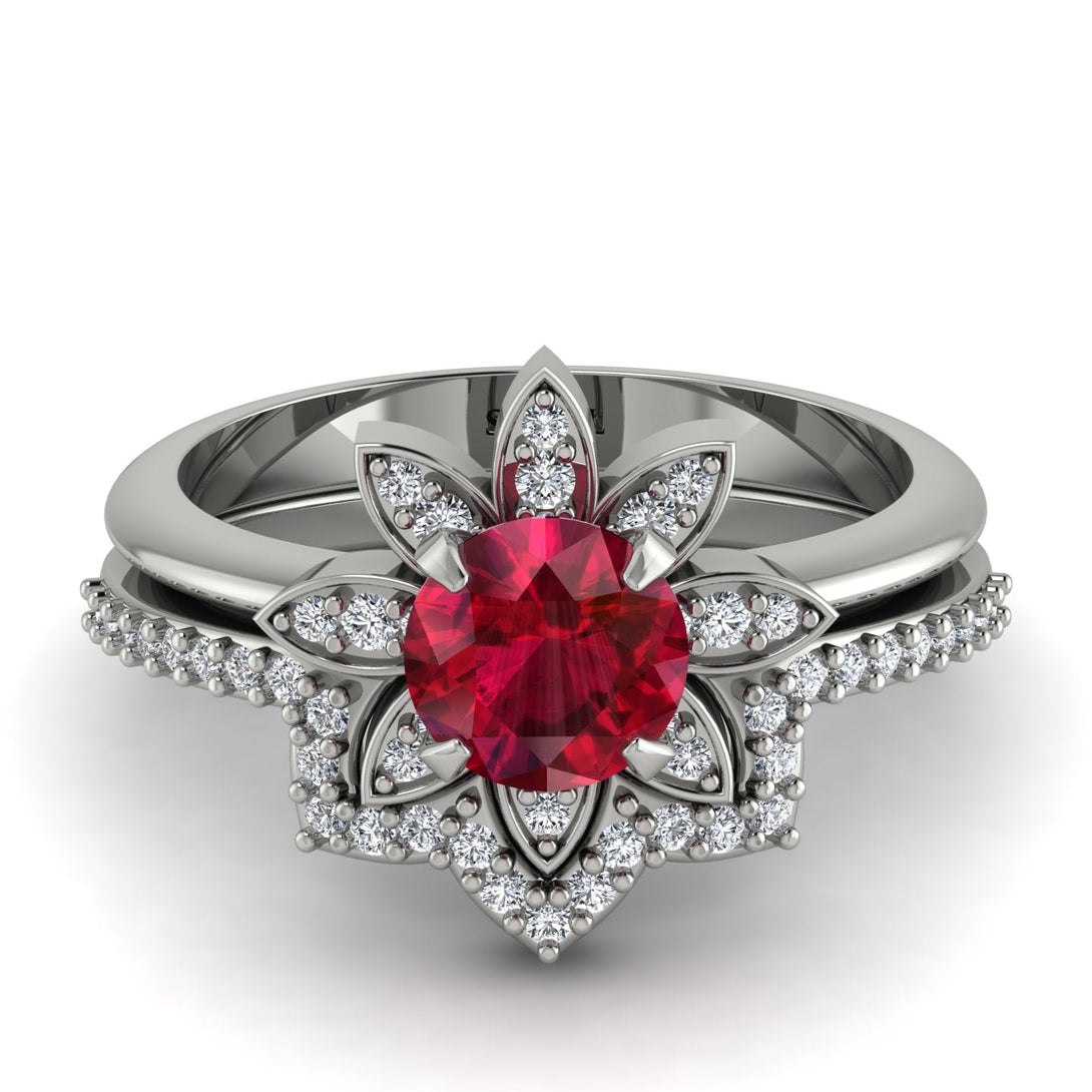 Round Ruby Flower Bridal Set - Michelle No. 12